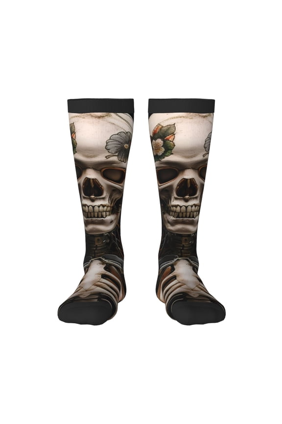 Cyber Skeleton With Tattoos Print Compression Socks for Both Men And Women for Running, Travel, Flight, Nurse