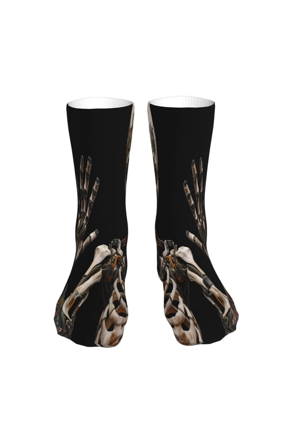 Cyber Skeleton With Tattoos Print Fashion No Heel Casual Crew Socks Cushioned Breathable for Men Women - Moisture wicking,Not easy to fade Suitable for daily