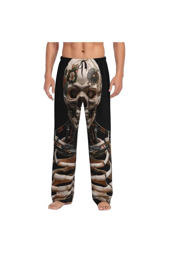Cyber Skeleton With Tattoos Print Men's Straight Lounge Pajama Pants - The Ultimate in Comfortable Sleepwear-Small