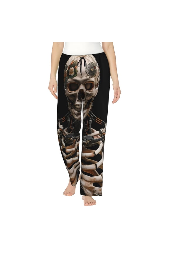 Cyber Skeleton With Tattoos Print Women's Straight Lounge Pajama Pants,The Epitome of Relaxed Sleepwear-XX-Large