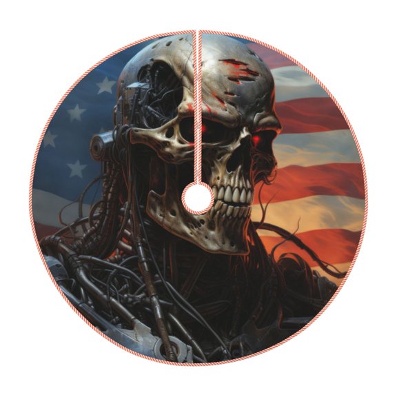 Xecao Cyberpunk Skull American Flag Pattern Christmas Tree Skirt Holiday Part Decorations for Christmas Tree, Farmhouse Christmas Decor Xmas Holiday Home Party Decorations-30"