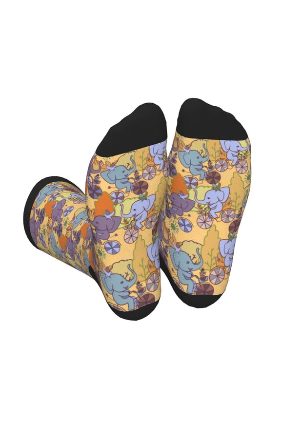 Xecao Cycling Elephant On Bicycle In Park Print Crew Socks for Men and Women, Men's Soft Moisture-wicking Sock