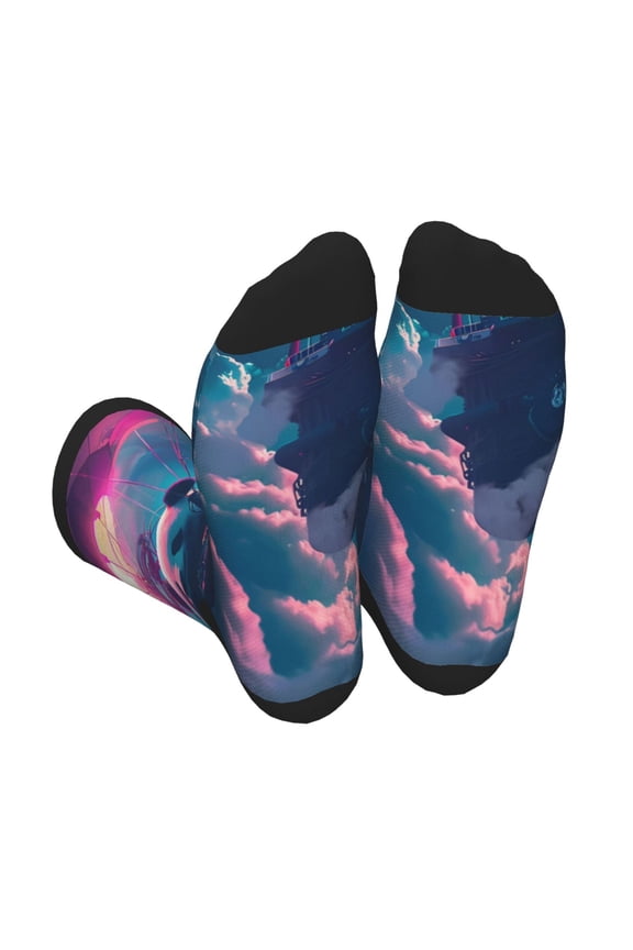 DJ Panda Hot Air Balloon Print Crew Socks for Men and Women, Men's Soft Moisture-wicking Sock