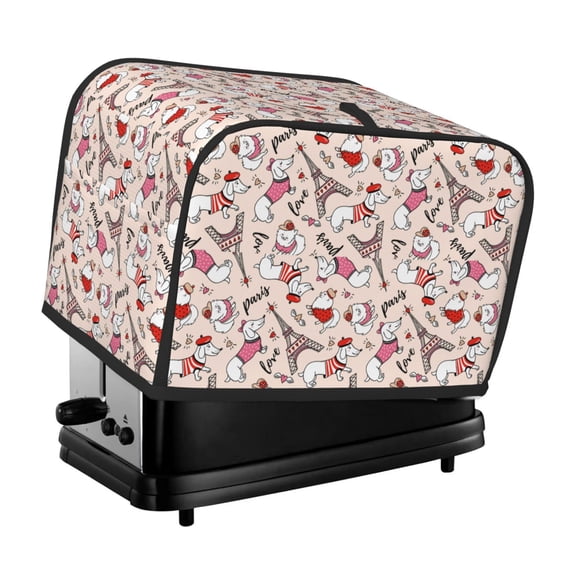 Xecao Dachshund And Eiffel Tower Print 2 Slice Toaster Cover with Pockets, Small Appliance Cover, Dust and Fingerprint Protection, Machine Washable