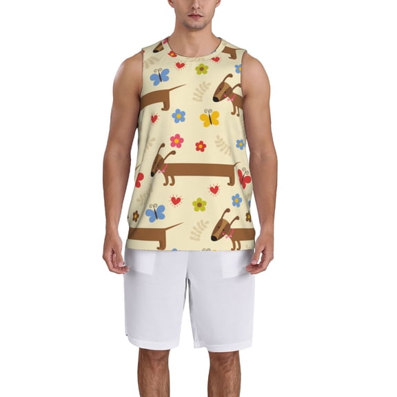 Xecao Dachshund Dog And Flower print basketball shirt for both men and women, a unisex basketball jersey perfect for theme parties-Medium