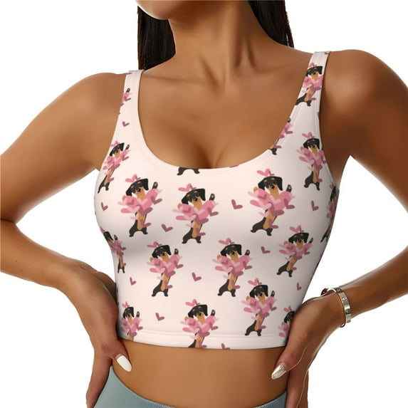 Xecao Dachshund Dog Heart for Sports Bra with Removable Pads, Crop Tank Top Design, Women's Longline Sports Bra - Non-Wired - X-Large