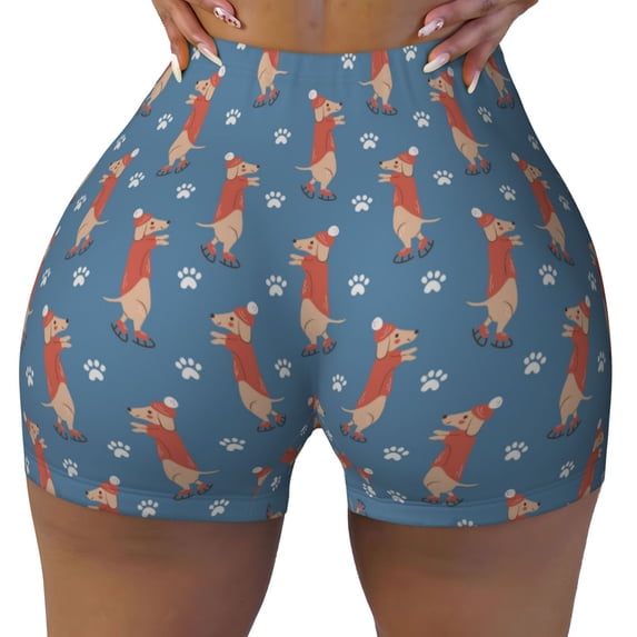 Xecao Dachshund Dog Puppy Print Workout Shorts for Women Soft Smooth Gym Yoga Scrunch Active Tennis Workout Running Shorts