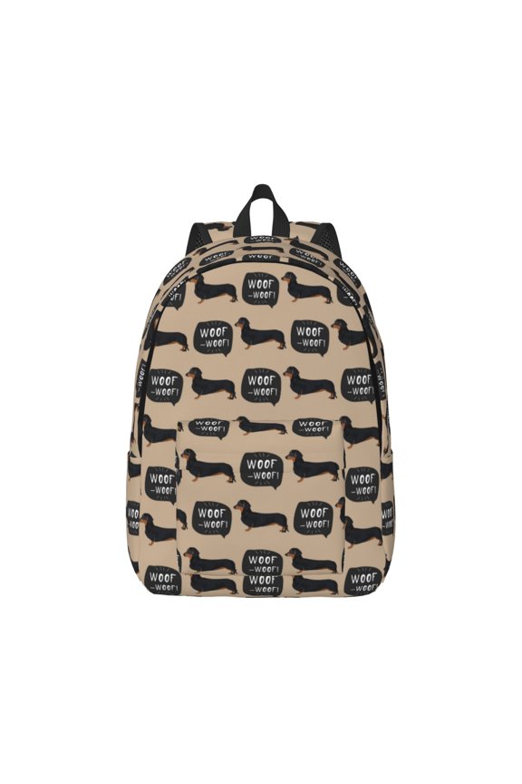 Dachshund Dog Woof for Canvas College Laptop Backpack, Durable Rucksack Travel Notebook Bag School Backpack Book Bag for Men Women