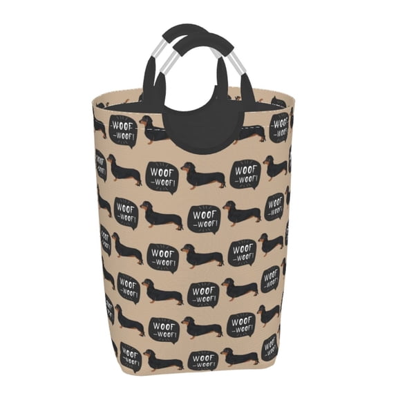 Xecao Dachshund Dog Woof for Laundry Basket,Collapsible Large Laundry Hamper,Wash Bag for Laundry Room, Rolling Laundry Basket with Handles