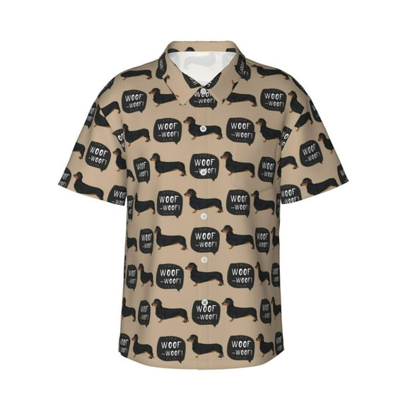 Xecao Dachshund Dog Woof print Hawaiian shirt - a stylish short-sleeve button-down for men, perfect for casual beach and tropical outings.