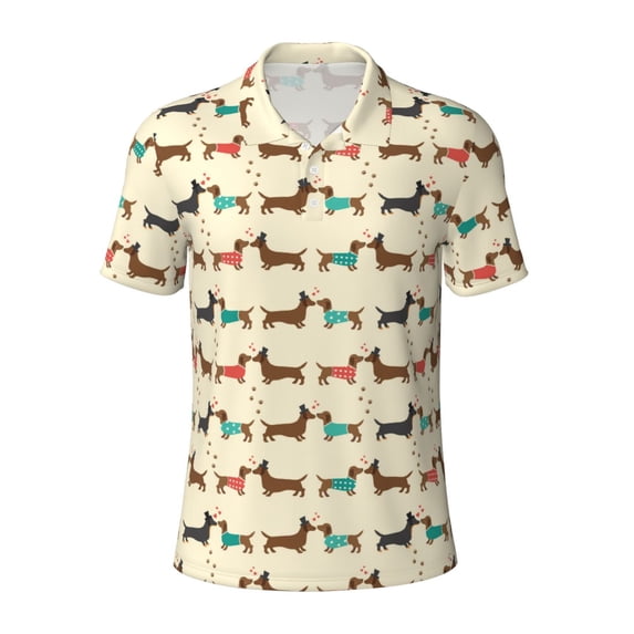 Xecao Dachshund Dog for Mens' Casual Short Sleeve Button-Down Polo Shirts for a Classic Golf Look