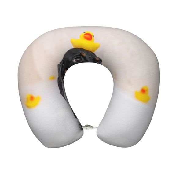 Xecao Dachshund Sitting in Bathtub Print Memory Foam Cervical Neck Pillow Versatile U-Shaped Pillows for Home,Office,Camping,Travelling,Soft Washable Cover