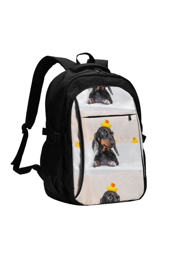 Dachshund Sitting in Bathtub for Travel Laptop Backpack, USB-Charging-Enabled, Spacious Business Backpack for Men and Women,College School Computer Bag