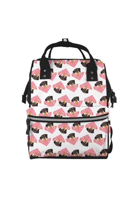 Dachshund dogs and hearts Print Large Capacity Nappy Bag Is a Multi-Functional Waterproof Travel Backpack, Perfect as a Nursing Bag or Mummy Backpack for Women