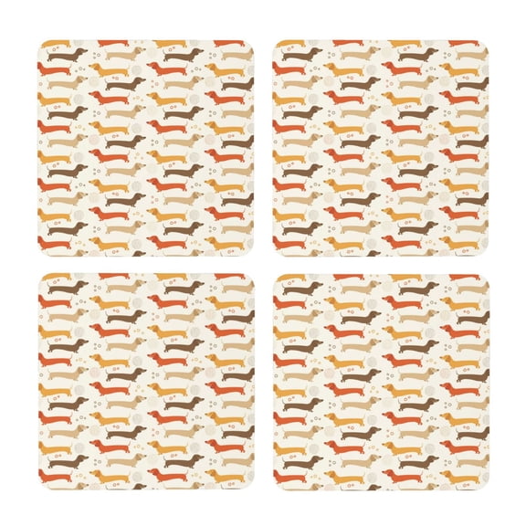 Xecao Dachshund for MDF Cork Coaster 4 Pcs,Drink Coasters,Suit for House Warming Gifts New Home ,Coffee Table Decor-Square