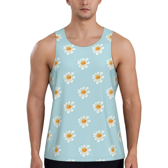 Xecao Daisies Flowers Men's Tank Top Workout Quick Dry Sleeveless Gym Jogging Muscle Shirts Summer Swim Beach Tops