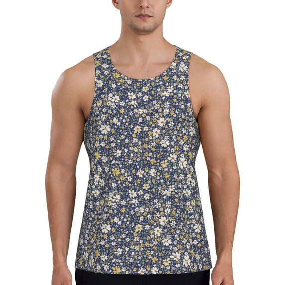 Xecao Daisies Flowers Men's Tank Top Workout Quick Dry Sleeveless Gym Jogging Muscle Shirts Summer Swim Beach Tops