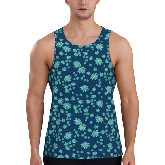 Xecao Daisies Flowers Men's Tank Top Workout Quick Dry Sleeveless Gym Jogging Muscle Shirts Summer Swim Beach Tops