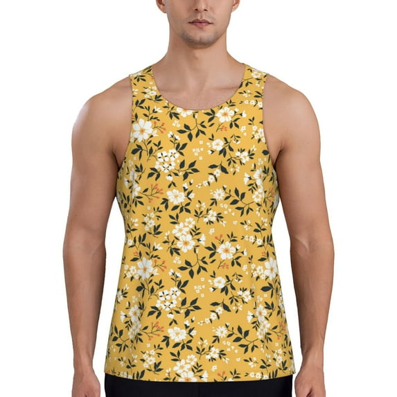 Xecao Daisies Flowers Men's Tank Top Workout Quick Dry Sleeveless Gym Jogging Muscle Shirts Summer Swim Beach Tops