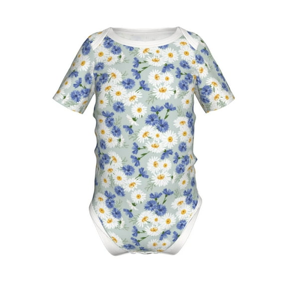 Xecao Daisies Flowers Pattern Baby Climbing Bodysuit Short Sleeve Onesie Unisex 0-12 Months Baby Shirt Newborn Outfits Crotch snap design-3 Months