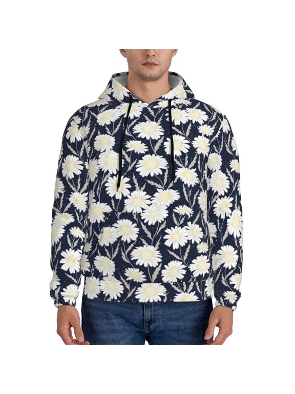 Daisies Flowers Pattern Men's Adult Pullover Hoodie,Hooded Sweatshirt-Medium