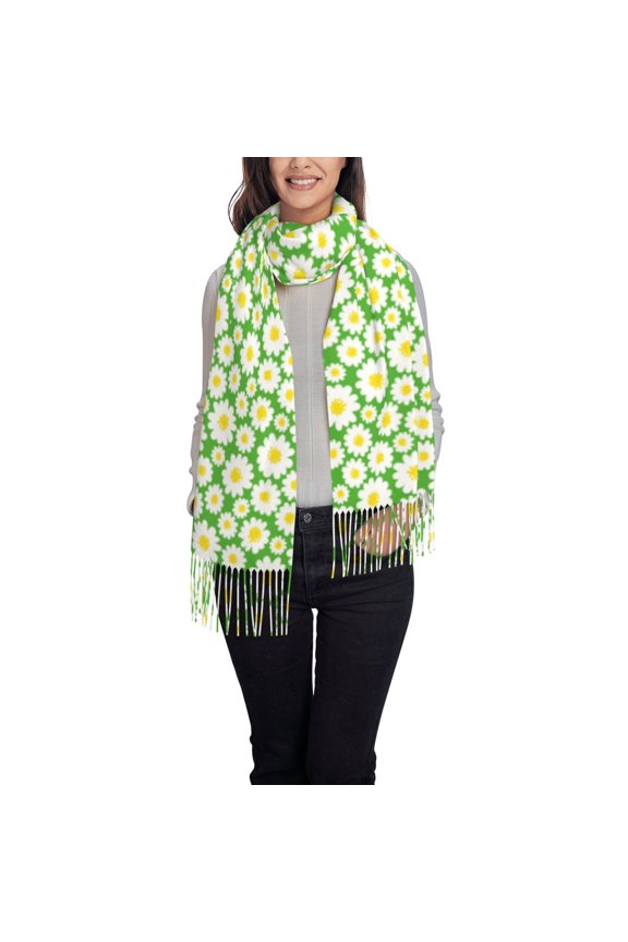 Daisies Flowers Pattern Womens Winter Scarf Fall Scarf Oversized Large Scarf for Women Warm Shawl Wrap
