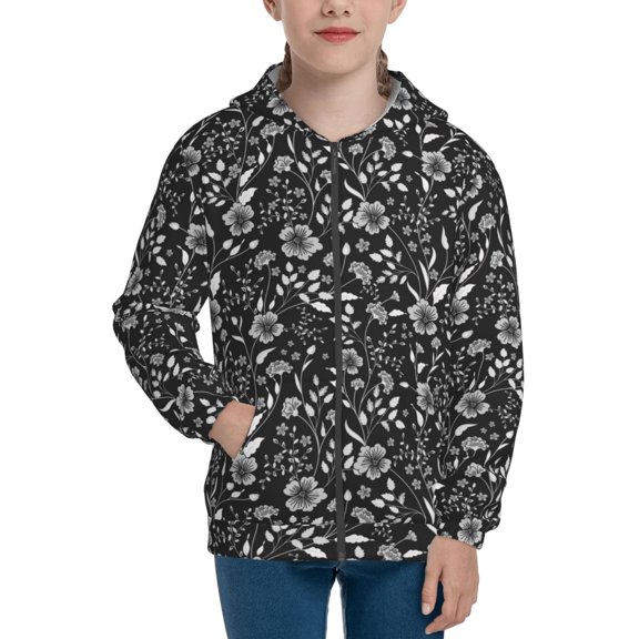 Xecao Daisies Flowers Pattern Zip Up Hoodies for Boys Girls, Sweatshirt with Pockets-Small