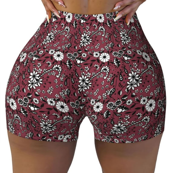 Xecao Daisies Flowers Print Workout Shorts for Women Soft Smooth Gym Yoga Scrunch Active Tennis Workout Running Shorts