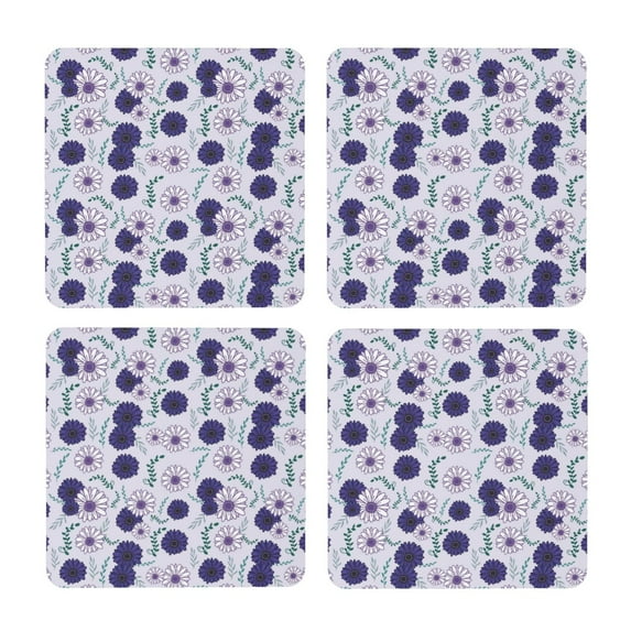 Xecao Daisies Flowers for MDF Cork Coaster 4 Pcs,Drink Coasters,Suit for House Warming Gifts New Home ,Coffee Table Decor-Square
