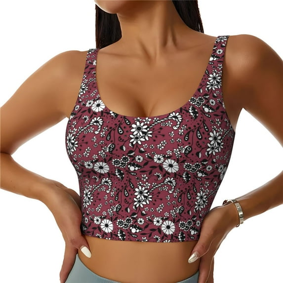 Xecao Daisies Flowers for Sports Bra with Removable Pads, Crop Tank Top Design, Women's Longline Sports Bra - Non-Wired - X-Large