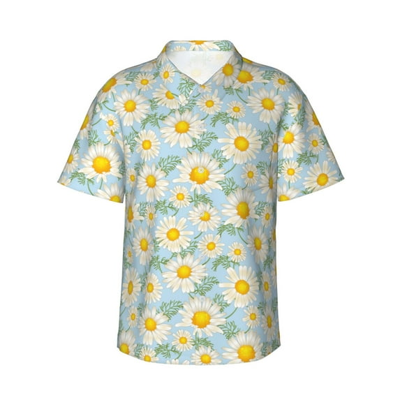 Xecao Daisies Flowers print Hawaiian shirt - a stylish short-sleeve button-down for men, perfect for casual beach and tropical outings.