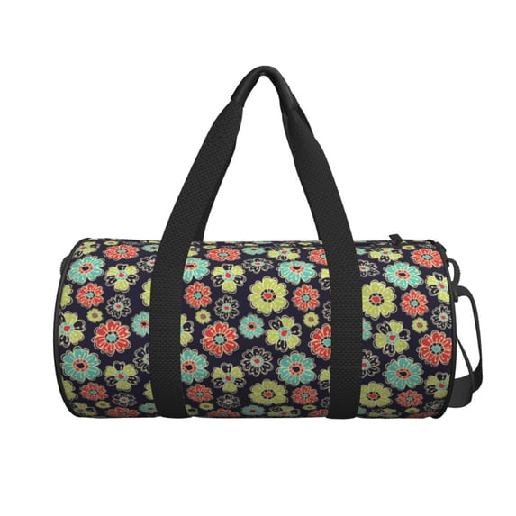 Xecao Daisies Flowers print Round Travel Duffel Bag is a foldable gym bag with an inner pocket, perfect for travel sports