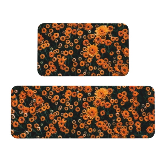 Xecao Daisies Patten Kitchen Rugs and Mats Sets,2 Pieces Non-Slip Washable Rugs, Kitchen Mat for Floor,Suit for Kitchen Decor and Accessories