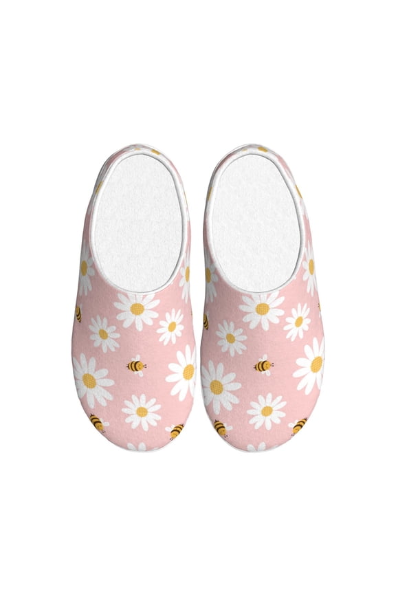 Daisy And Bee Print Cotton Slippers Fuzzy Warm Cozy Slippers Non Slip House Slippers For Indoor Outdoor Cotton Slippers House Slippers-8