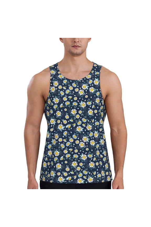 Daisy Floral B Men's Tank Top Workout Quick Dry Sleeveless Gym Jogging Muscle Shirts Summer Swim Beach Tops