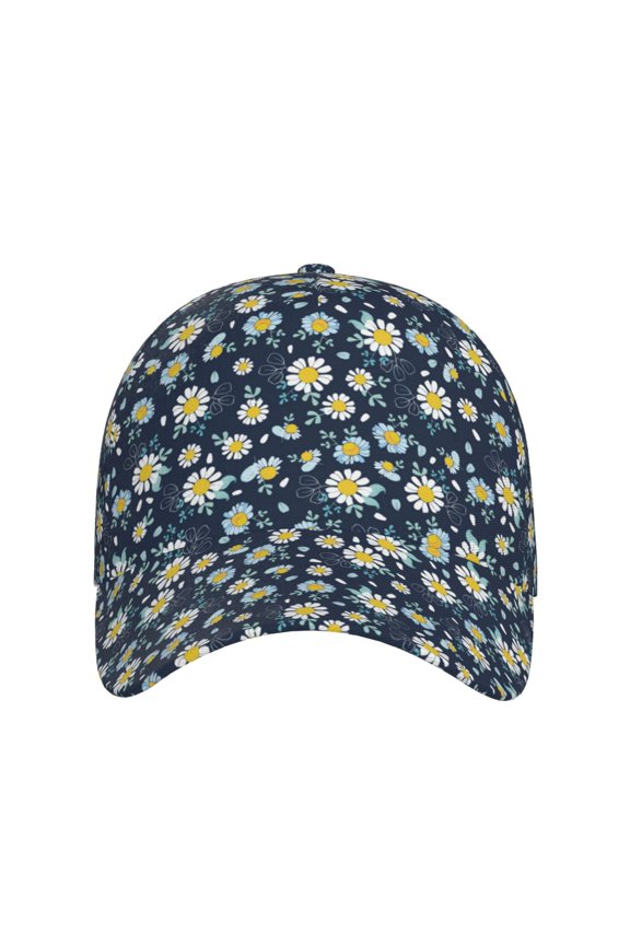Daisy Floral B for Baseball Cap: Unisex, crafted from classic polyester twill fabric, featuring a soft unconstructed design