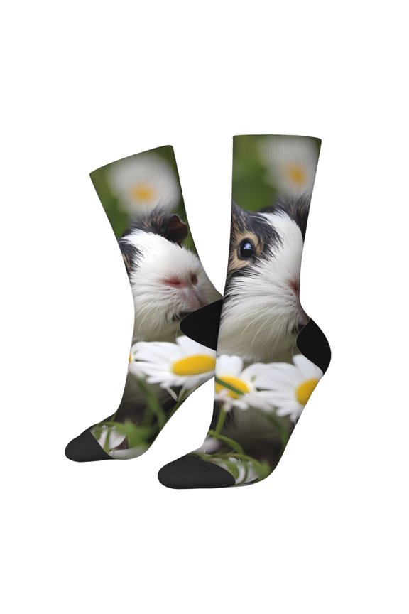 Daisy Guinea Pig Pattern Sport Socks for Women and Men Crew Socks Sporty Calf Socks Casual Socks