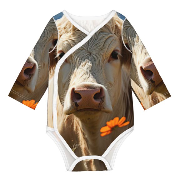Xecao Daisy Meadow Cow Print Baby unisex-baby Cotton Long-sleeve Bodysuits-6 Months