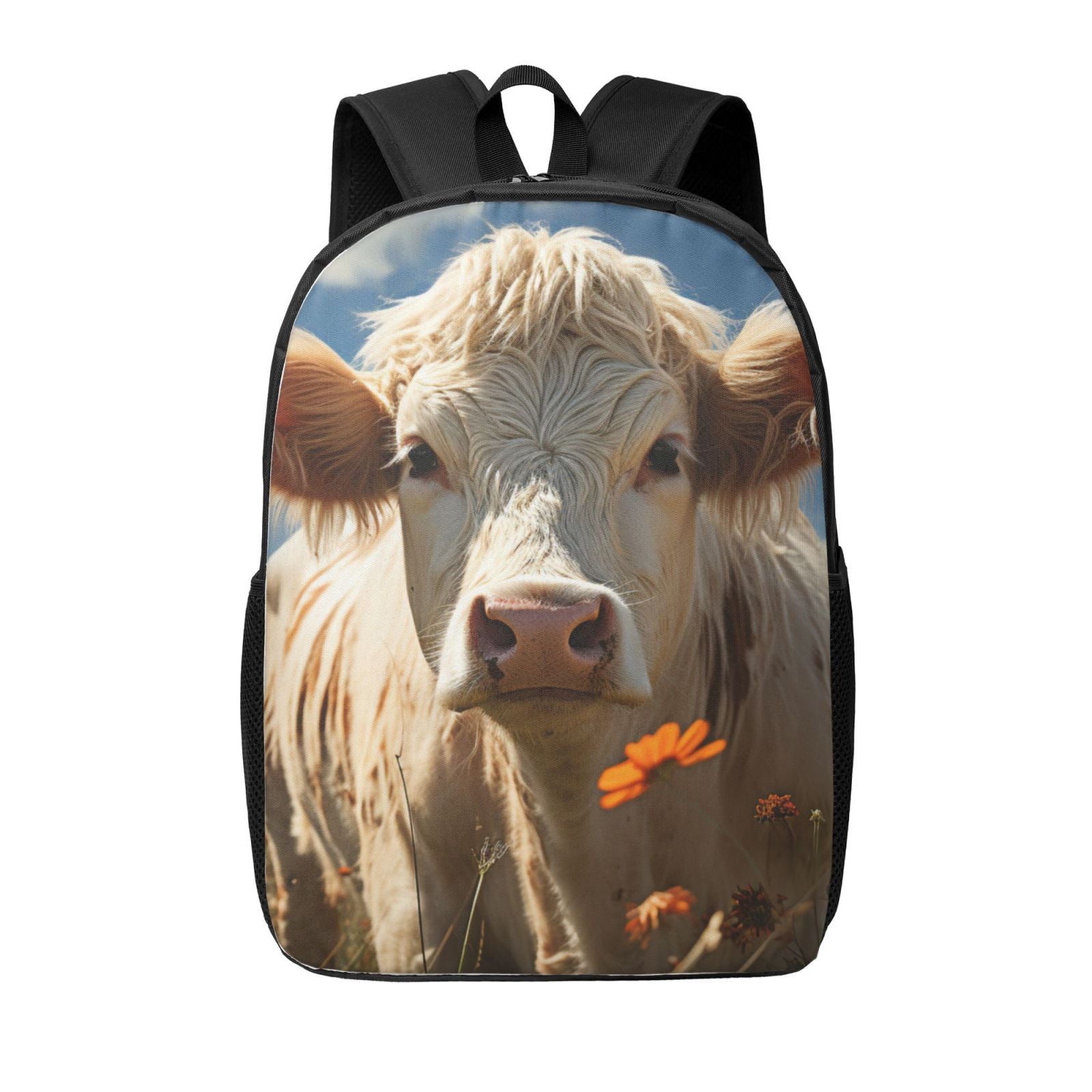 Xecao Daisy Meadow Cow print Travel Backpack, Large Computer Backpack for Men Women, College School Rucksack Book Bag