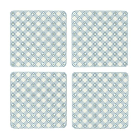 Xecao Daisy Plaid Blue for MDF Cork Coaster 4 Pcs,Drink Coasters,Suit for House Warming Gifts New Home ,Coffee Table Decor-Square