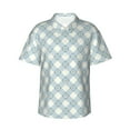 thumbnail image 1 of Xecao Daisy Plaid Blue print Hawaiian shirt - a stylish short-sleeve button-down for men, perfect for casual beach and tropical outings., 1 of 9