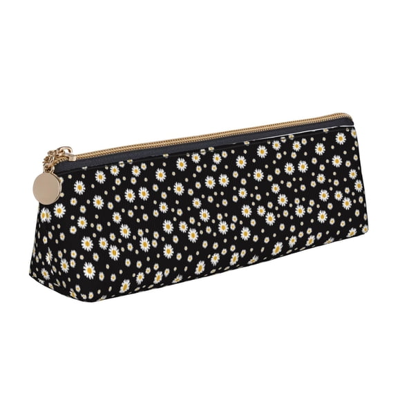 Xecao Daisy Print Leather Pencil Case -Stationery Bag Pen Holder for Work & Office