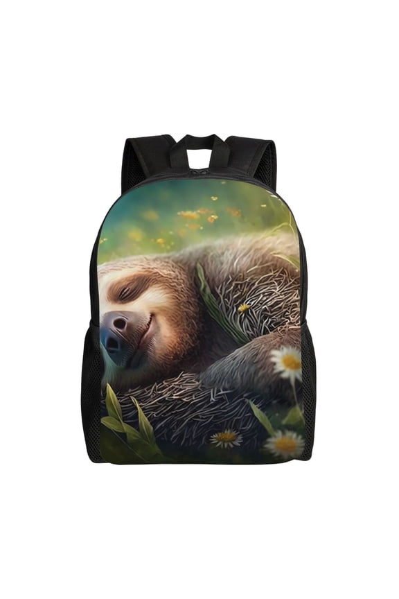Daisy Sleeping Sloth Print School Backpack with Laptop Compartment Small Travel Laptop Backpack for Women Men Waterproof College Backpack Simple School Bag