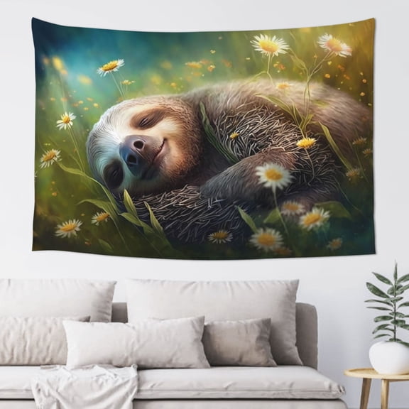 Xecao Daisy Sleeping Sloth Print Tapestry, Wall Hanging Room Funny Decor, Backdrop Room Decor for Bedroom Living Room dormitory