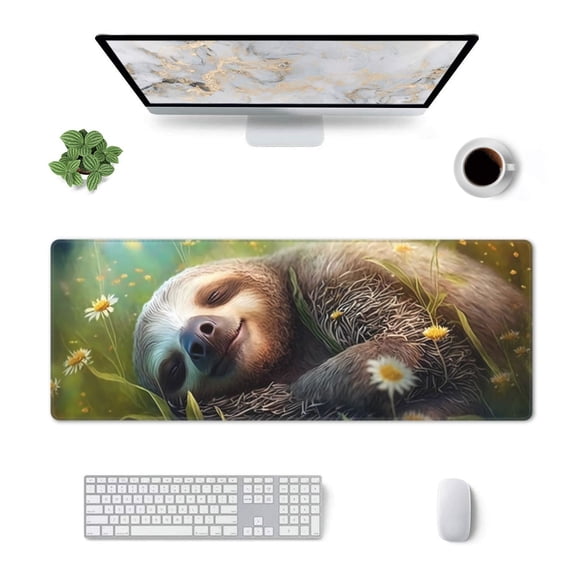 Xecao Daisy Sleeping Sloth for Mouse Pad - Waterproof Extended Contour Mouse Mat, Large Gaming Mousepad Laptop Keyboard Mat with Non-Slip Rubber Base