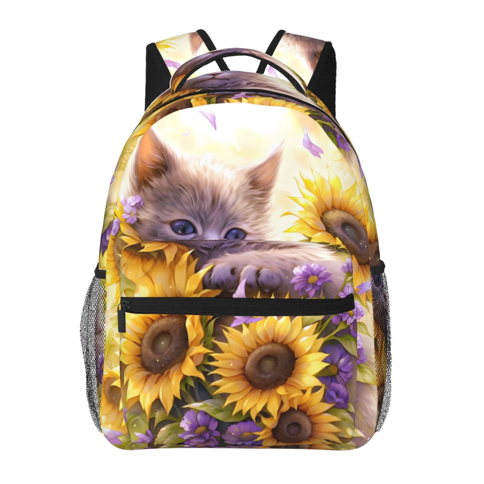 Xecao Daisy Sunflower Lazy Cat Backpack, a stylish and functional choice for both men and women, is the perfect basic bookbag for college, work, or travel