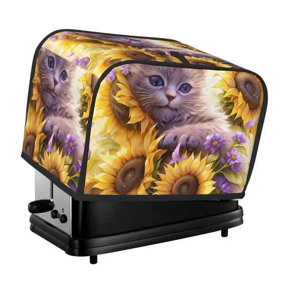 Xecao Daisy Sunflower Lazy Cat Print 2 Slice Toaster Cover with Pockets, Small Appliance Cover, Dust and Fingerprint Protection, Machine Washable