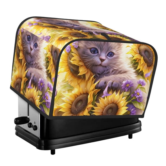 Xecao Daisy Sunflower Lazy Cat Print 4 Slice Toaster Cover with Pockets, Small Appliance Cover, Dust and Fingerprint Protection, Machine Washable