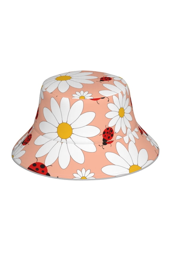 Daisy and Ladybug Print Men and Women Night Reflective Hat Runner Cap Visor Bucket Hat Boonie Cap