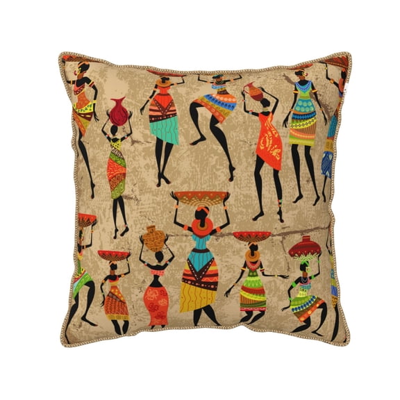 Xecao Dancing African Women Print Soft Velvet Decorative Throw Pillow Covers, Square Cushion Cases for Bed, Sofa, Living Room, Car, and Indoor Outdoor Use-16"x16"